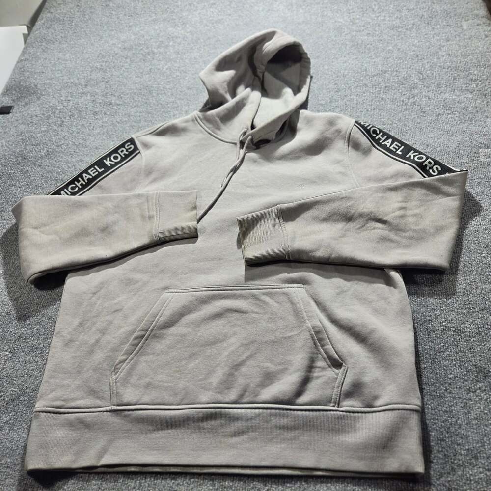 Michael Kors Logo Tape Hoodie Size XL Gray Pullover Sweatshirt